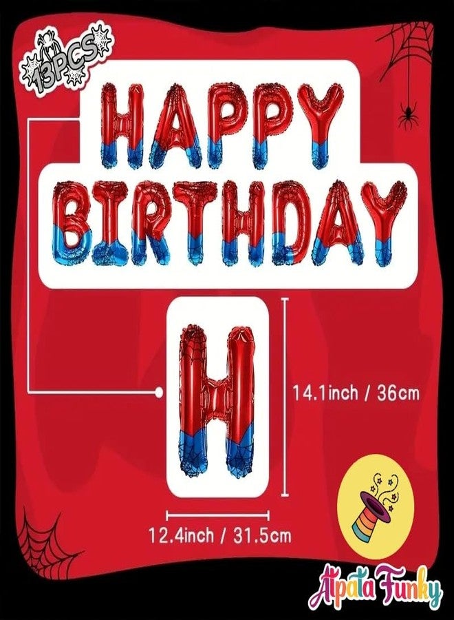 Atpata Funky Blue Red Spider Web Theme Happy Birthday Foil Balloons Set | Alphabet Letters for Superhero Party Decorations Comic Cartoon Theme Kids Birthday Halloween Decor Supplies - Image 2